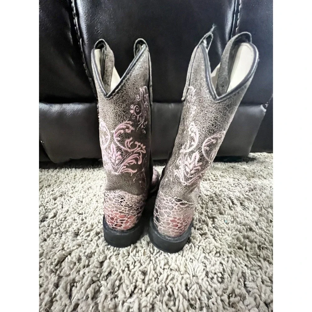 OLD WEST Children All Over Leatherette Antique Pink/Brown Crackle Broad Boots